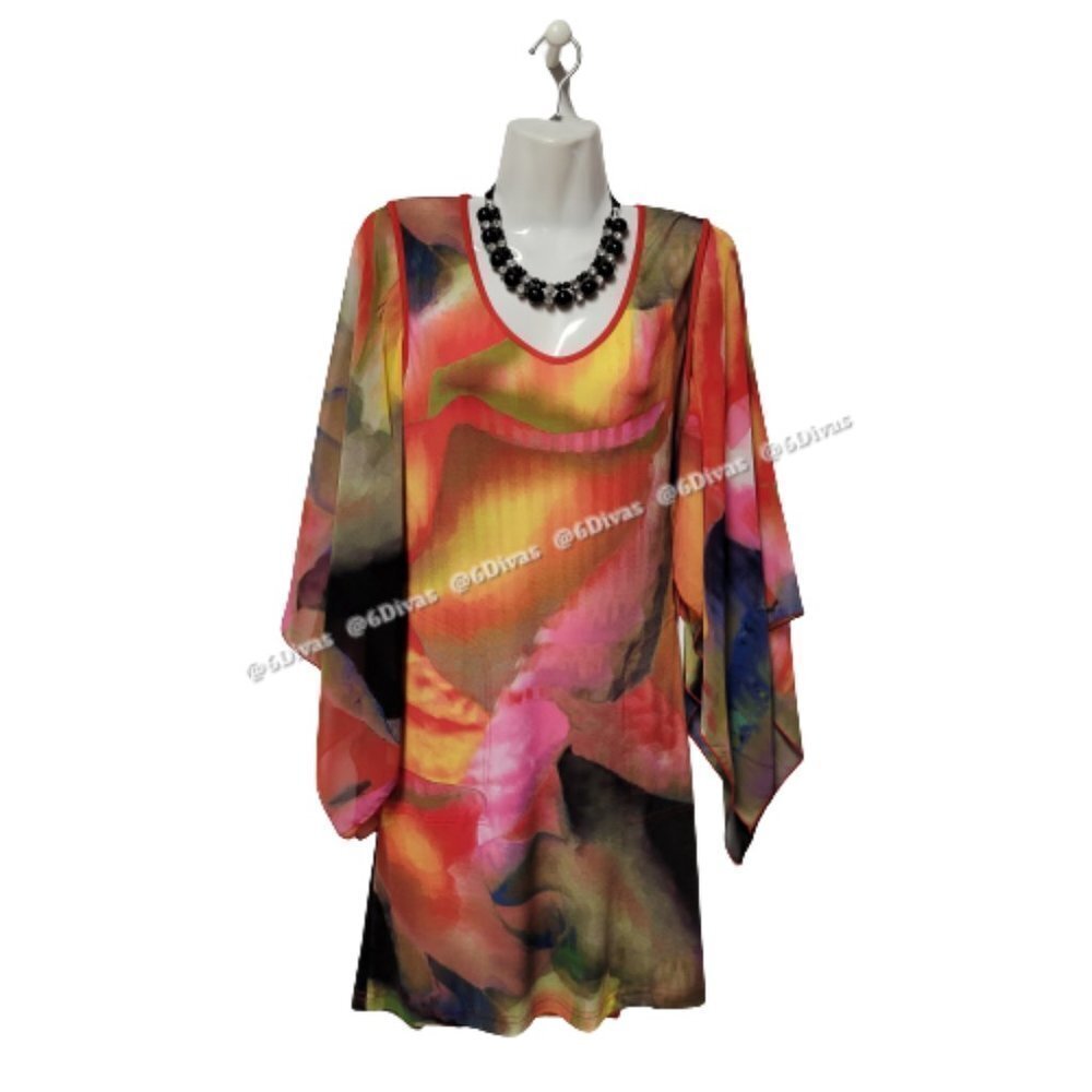 Colourful Tunic Top, Tunic Blouse, Butterfly Sleeve Top- XS, S, M, L, XL - NEW !